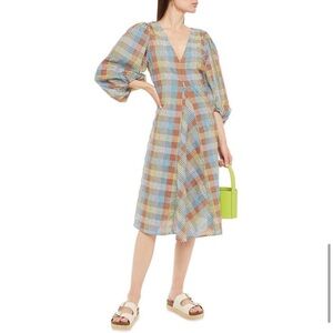Ganni Seersucker Check Dress Multicolor 34